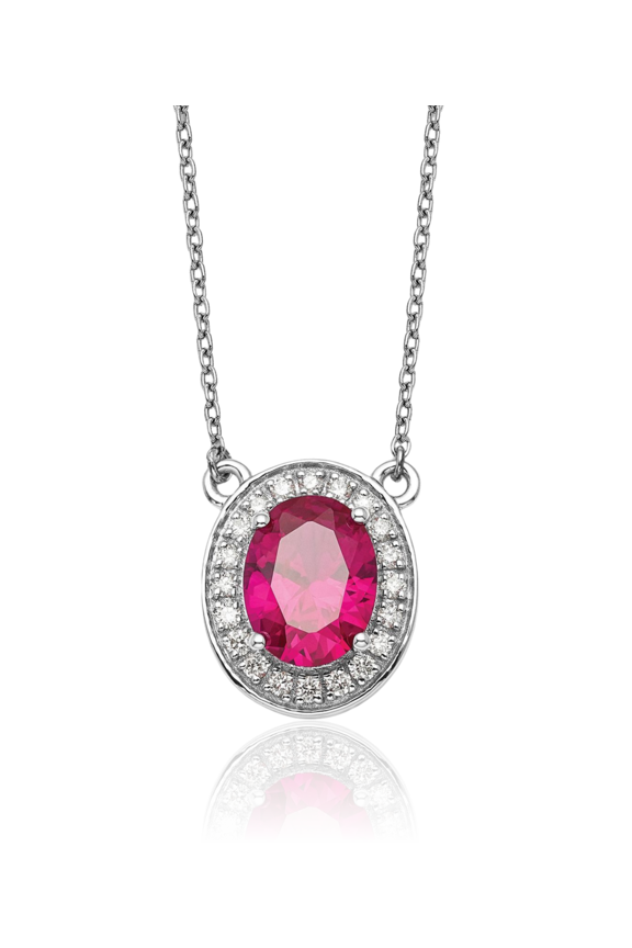 14K Solid White Gold 2.20 carat Red Ruby Diamond Small Pendant Necklace - 18mm 3/4 inch - Oval Cut, Natural, Prong Set Women's