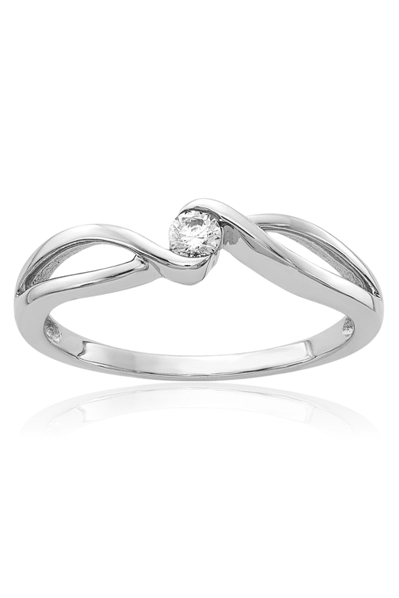 14K Solid White Gold 0.10 carat Diamond Solitaire Promise Ring - 2mm Slim Band - Round Cut, Natural, Prong Set Women's