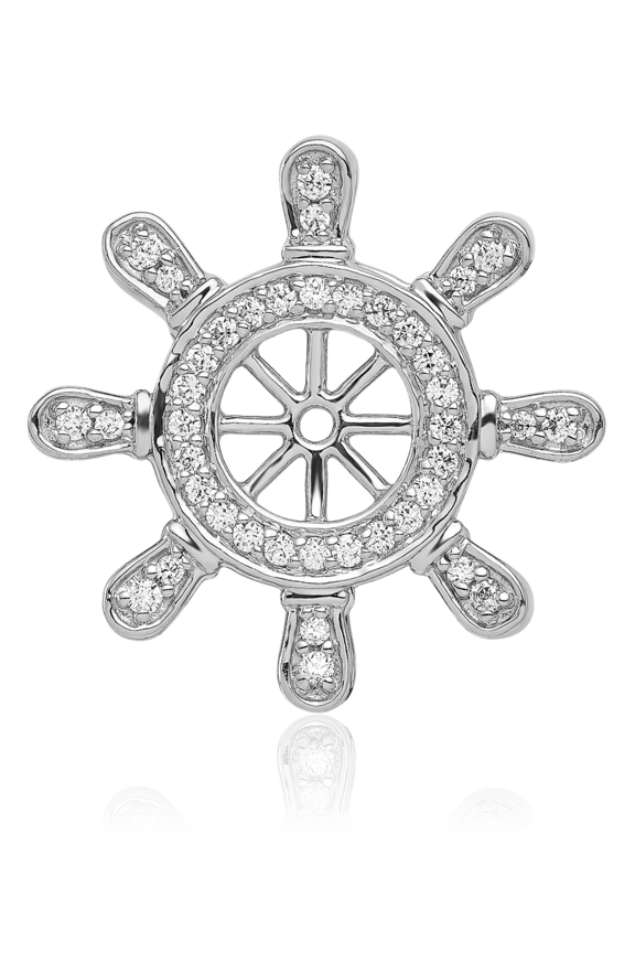 14K Solid White Gold 0.25 carat Diamond Medium Ship Wheel Pendant Necklace - 20.35mm 0.8 inch - Round Cut, Natural, Prong Set Women's