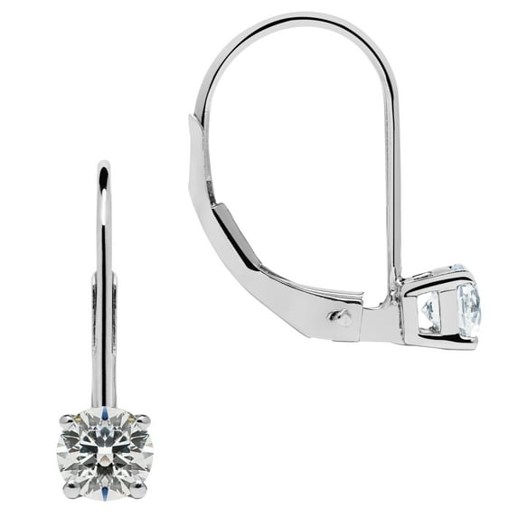 14K Solid White Gold Earrings | Round Cut Cubic Zirconia | Leverback Drop Dangle Basket Setting | .50 CTW | Everyday Elegance