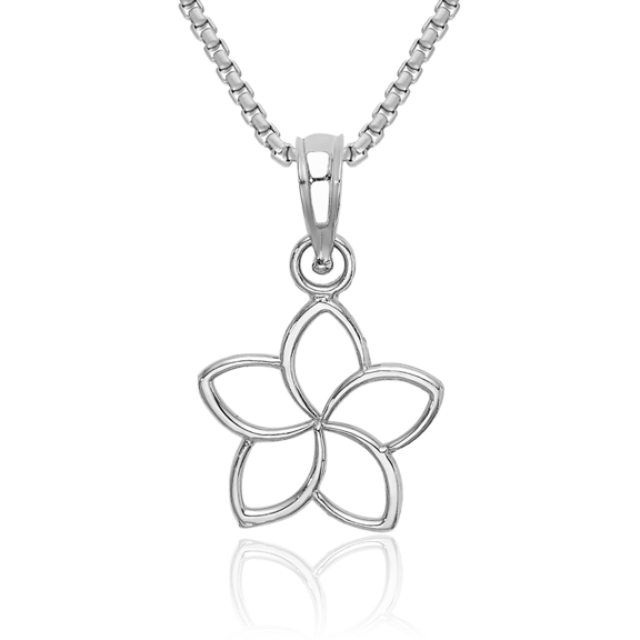 14K Solid White Gold Flower Necklace Chain Pendant Charm