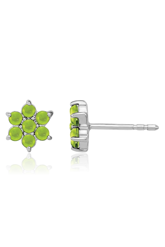 14K Solid White Gold Green Peridot Flower Stud Earrings August Birthstone Jewelry