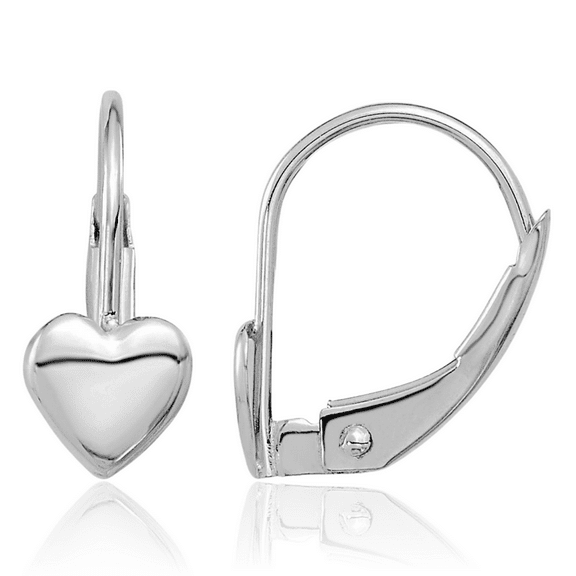 14K Solid White Gold Heart Drop Dangle Earrings