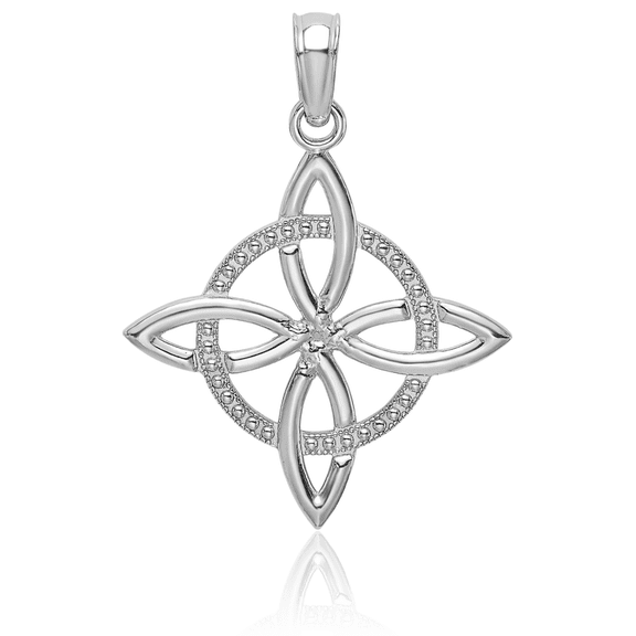ICE CARATS 14K Solid White Gold Medium Beaded Heart Celtic Claddagh Eternity Knot Pendant Necklace - 21.6mm 7/8 inch - Polished Women's