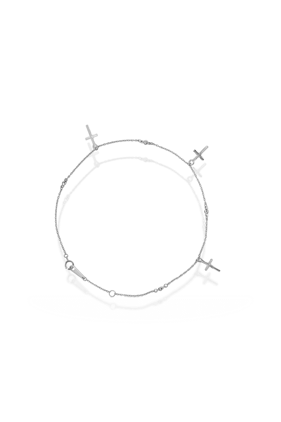 14K Solid White Gold Holy Cross Anklet Religious Summer Beach Foot Ankle Bracelet