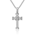 thumbnail image 1 of 14K Solid White Gold Holy Cross Necklace Religious Chain Pendant Jesus Christ Charm with chain 20inch, 1 of 11