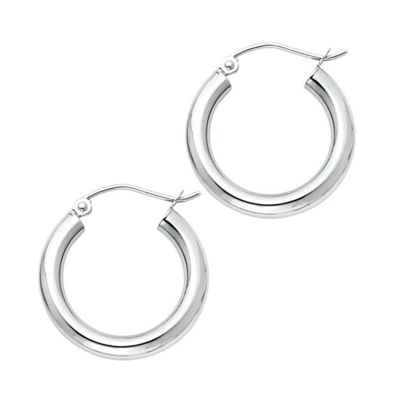 14K Solid White Gold Hoop Earrings 19 mm diameter 3 mm wide Secured click top settings