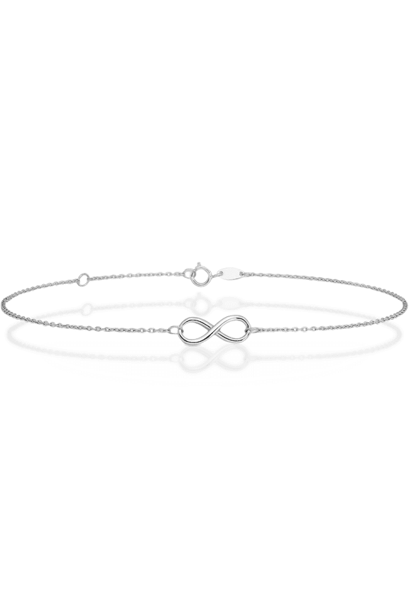 14K Solid White Gold 1mm Dainty Cable Chain Link Infinity Love Knot Bracelet Anklet - 9 Plus 1 inch - Polished Women's