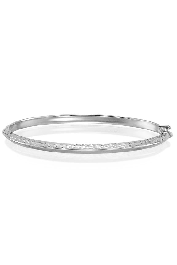 14K Solid White Gold Knife Edge Hinged Bangle Bracelet