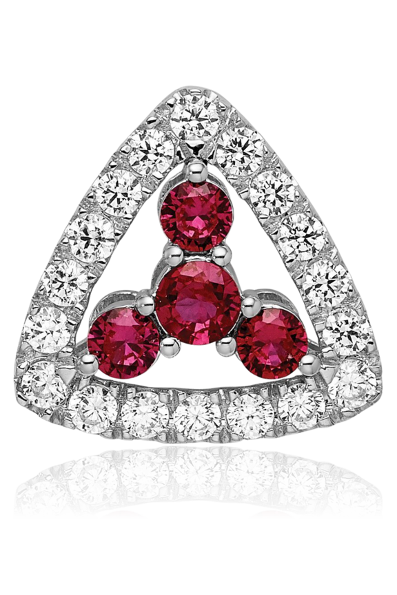 14K Solid White Gold 0.42 carat Lab Red Ruby Diamond Solitaire Small Triangle Pendant Necklace - 13.36mm 1/2 inch - Round Cut, Prong Set, Geometric Women's