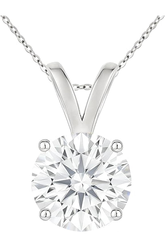 14K Solid White Gold Lab Grown Moissanite Round Cut Solitaire Pendant | Double Loop Bail | 5.0mm 0.50 CTW | 16-18" Adjustable Cable Chain Necklace | Luxury Gift, Birthday, Anniversary, Mothers Day