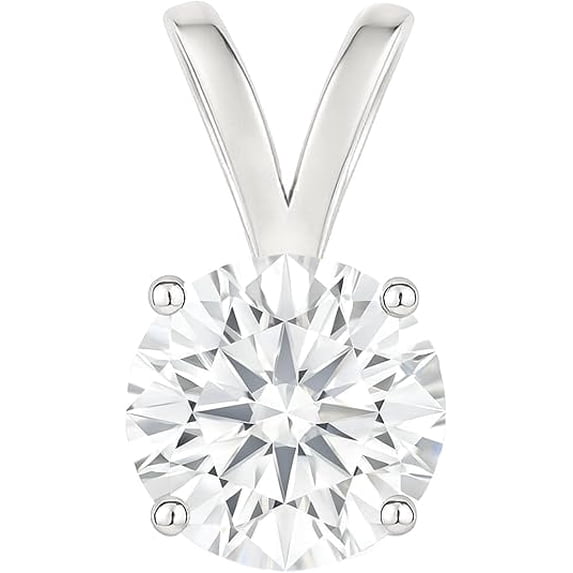 14K Solid White Gold Lab Grown Moissanite Round Cut Solitaire Pendant | Double Loop Bail | 6.5mm 1.0 CTW | Pendant Only | Fine Jewelry Luxury Gift, Birthday, Anniversary, Mothers Day