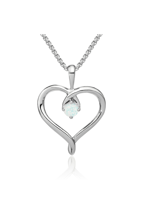 14K Solid White Gold Lab Opal Heart Necklace Charm Gemstone Pendant