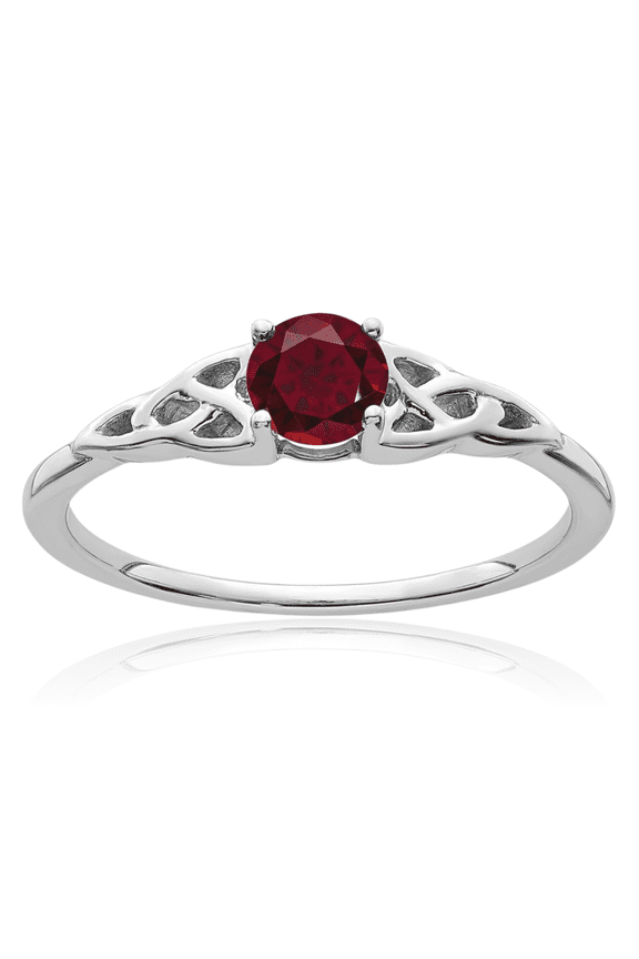 14K Solid White Gold Lab Red Ruby Heart Irish Claddagh Celtic Love Knot Ring July Birthstone Jewelry