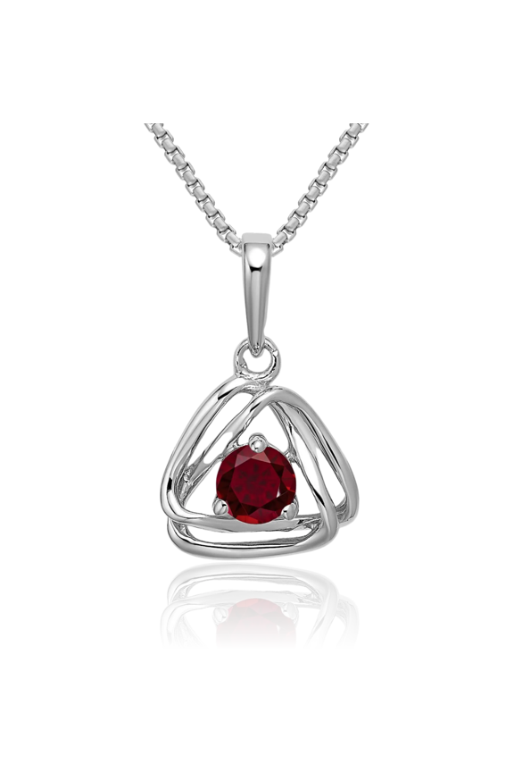 14K Solid White Gold Lab Red Ruby Triangle Geometric Necklace Charm Gemstone Pendant July Birthstone Jewelry