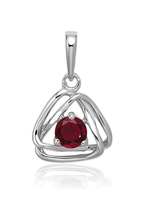 14K Solid White Gold 0.34 carat Lab Red Ruby Small Triangle Pendant Necklace - 17.55mm 0.7 inch - Round Cut, Prong Set, Geometric Women's