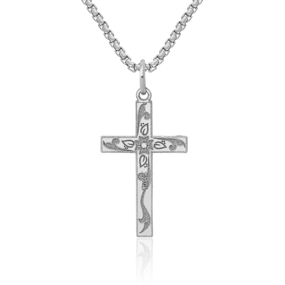 14K Solid White Gold Latin Mexican Holy Cross Necklace Religious Chain Pendant Jesus Christ Charm