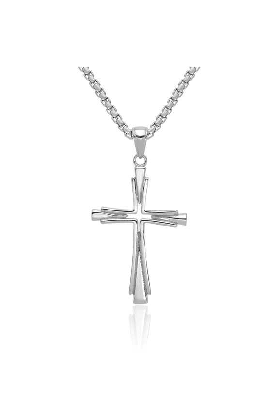 14K Solid White Gold Latin Mexican Holy Cross Necklace Religious Chain Pendant Jesus Christ Charm