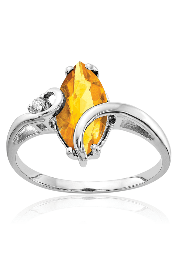 14K Solid White Gold Marquise Yellow Orange Citrine Diamond Ring Gemstone Band