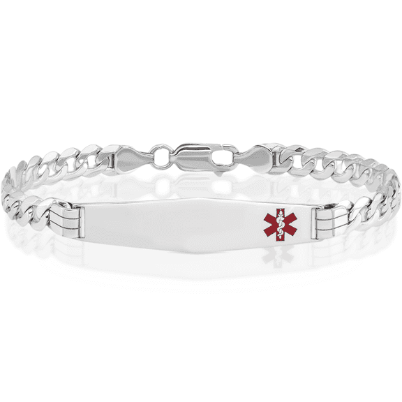 14K Solid White Gold Medical Alert Curb Link Name Bar Identification ID Bracelet