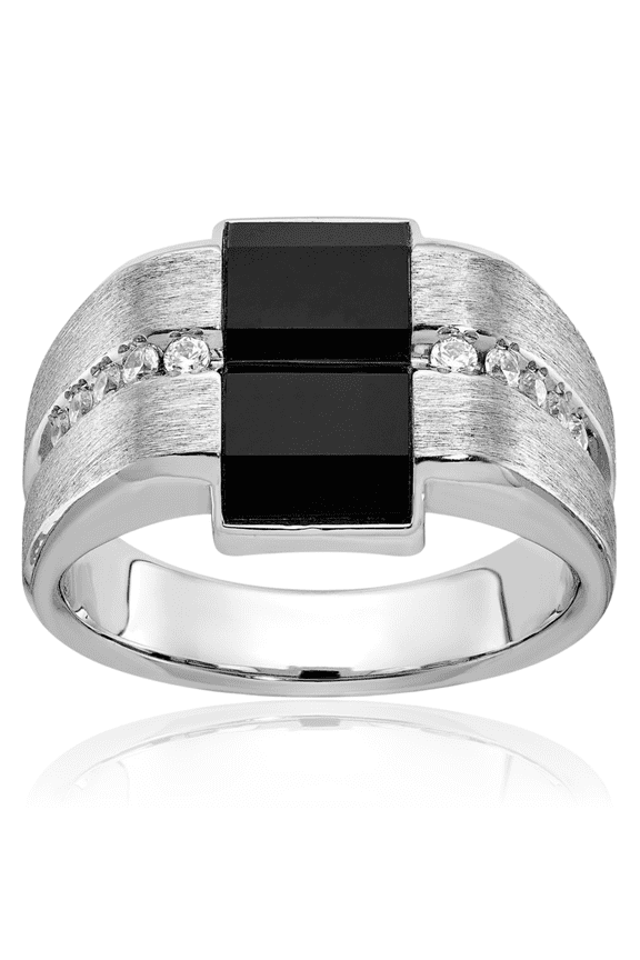14K Solid White Gold Mens Black Onyx Diamond Ring