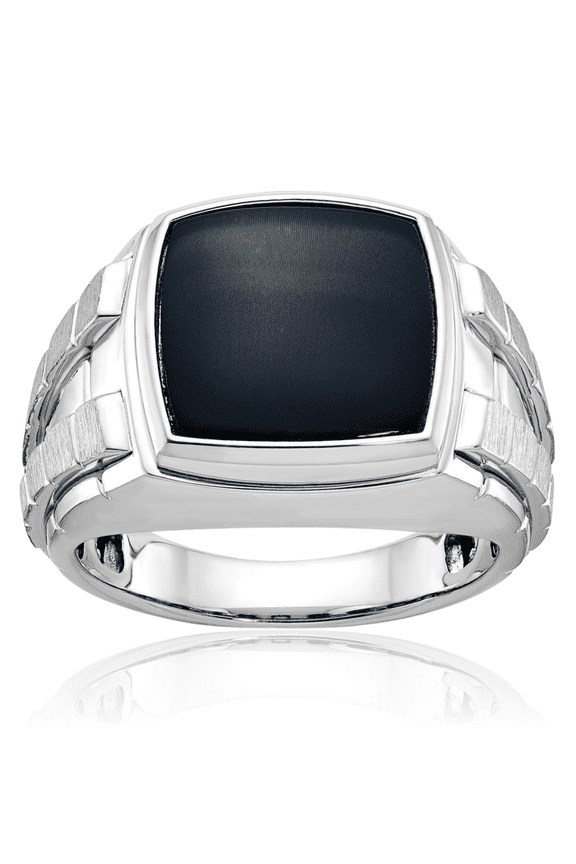 14K Solid White Gold 8 carat Black Onyx Extra Wide Signet Ring - 15.85mm Band - Prong Set Men's