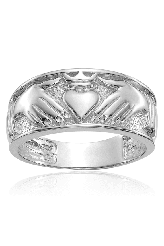 14K Solid White Gold Mens Heart Irish Claddagh Celtic Ring Jewelry
