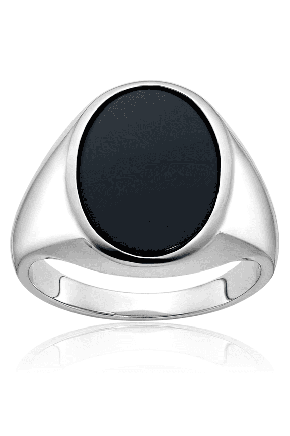 14K Solid White Gold 10 carat Black Onyx Oval Extra Wide Signet Ring - 18.1mm Band - Prong Set - Matte Men's