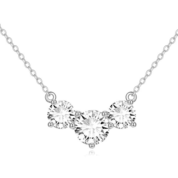 14K Solid White Gold Moissanite 3 Stone Pendant Necklace for Women - 2 CT Moissanite Wedding & Engagement Jewelry