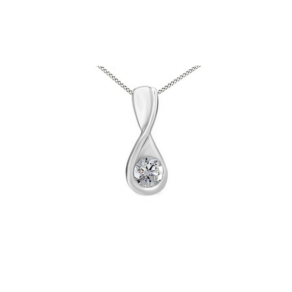 AFFY 14K Solid White Gold Natural Diamond Solitaire Twist Pendant Necklace (1/3 Ct)