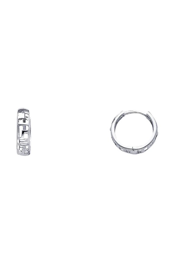 14K Solid White Gold Nugget Style Huggies Earrings 4 mm Wide Secured Click top Setting