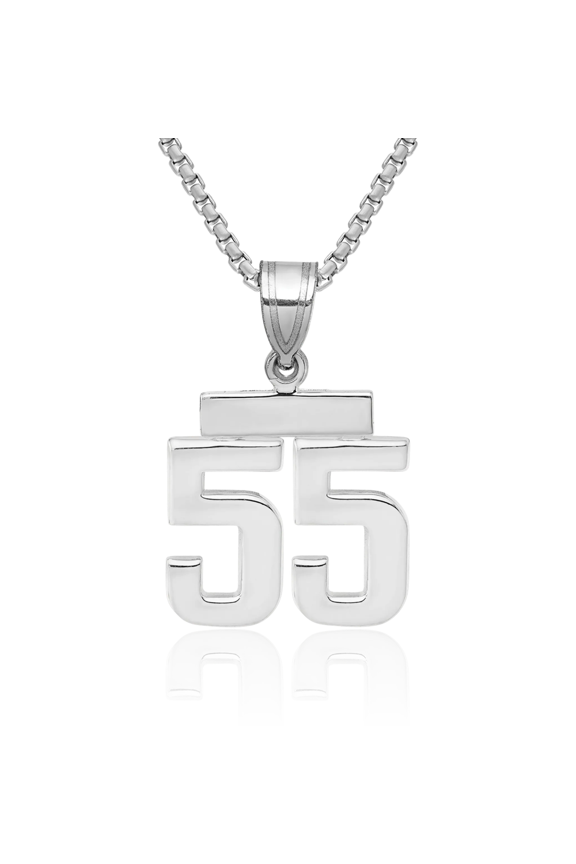 14K Solid White Gold Number 55 Necklace Chain Pendant Charm