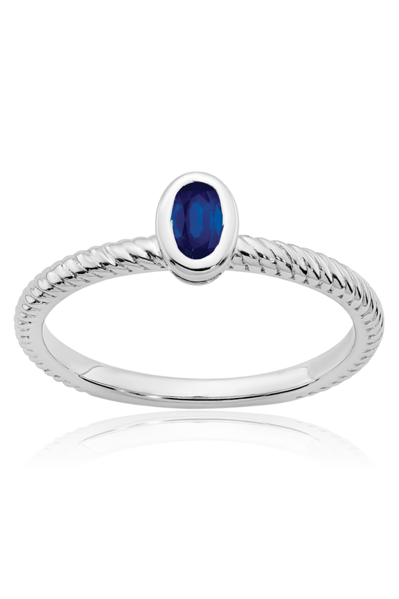 14K Solid White Gold 0.25 carat Blue Sapphire Stackable Solitaire Ring - 1.6mm Slim Band - Oval Cut, Natural, Prong Set Women's