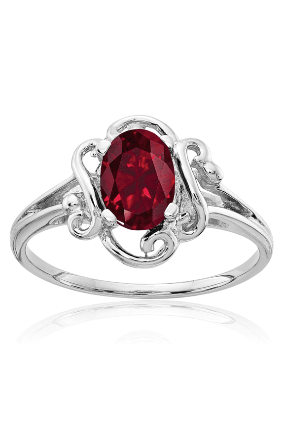 14K Solid White Gold Oval Lab Red Ruby Ring July Birthstone Jewelry