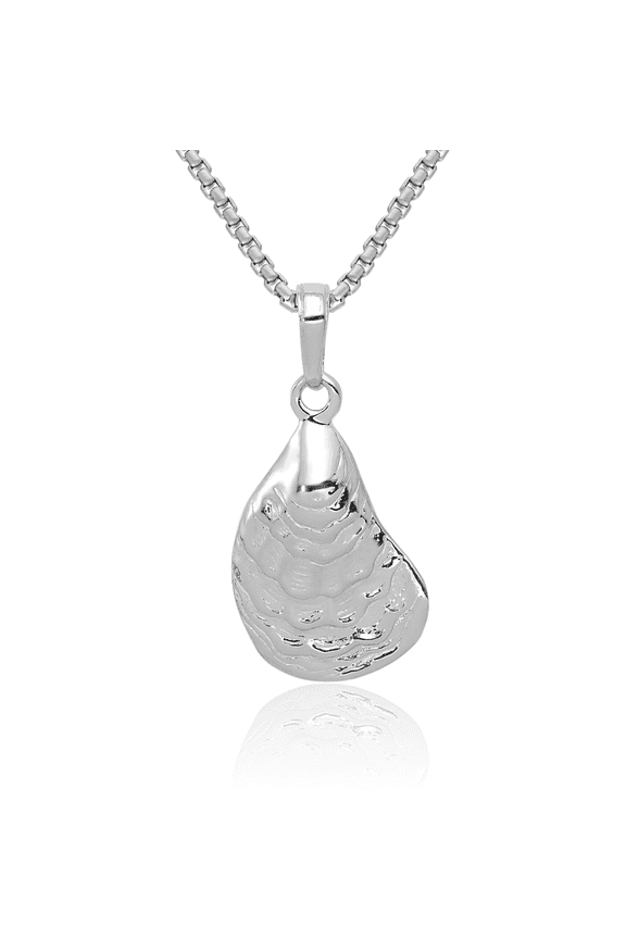 14K Solid White Gold Oyster Shell Necklace Chain Pendant Charm