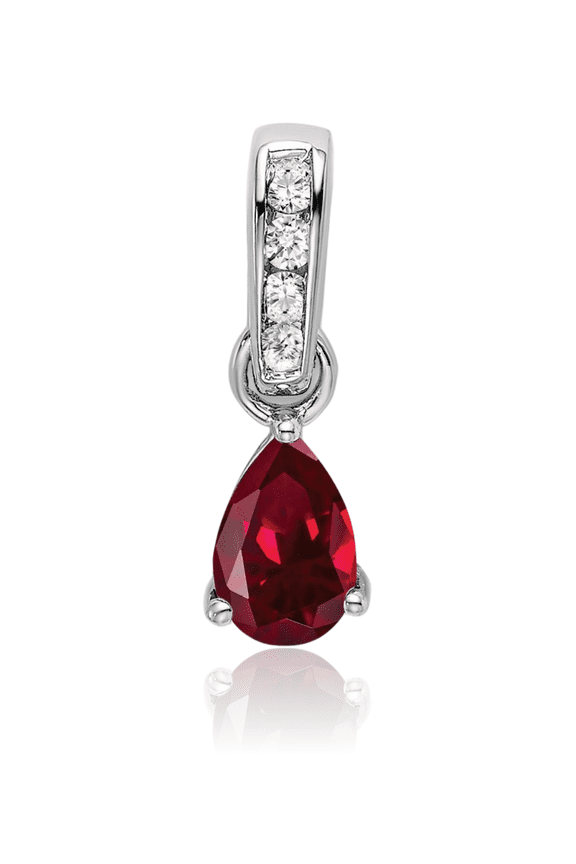 14K Solid White Gold 0.50 carat Lab Red Ruby Diamond Small Pendant Necklace - 16.3mm 5/8 inch - Pear Cut, Prong Set Women's