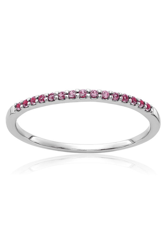 14K Solid White Gold 0.12 carat Pink Sapphire Stackable Eternity Ring - 2mm Slim Band - Round Cut, Natural, Prong Set Women's