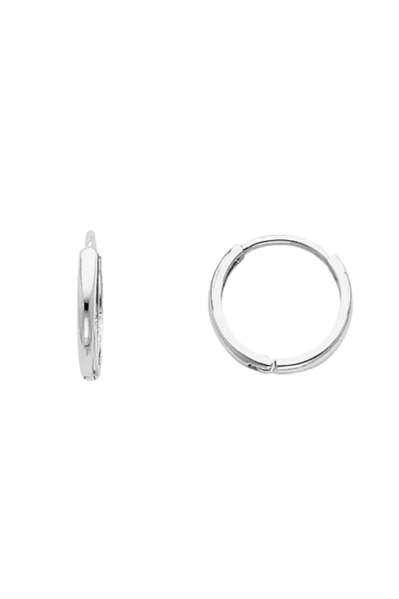 14K Solid White Gold Plain Huggies Earrings 2 MM wide secured click top setting