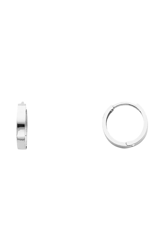 14K Solid White Gold Plain Square Tube Huggies Earrings 2.5 MM wide secured click top setting