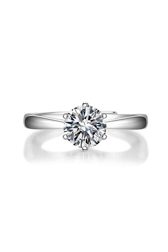 14K Solid White Gold Plated 925 Sterling Silver 1 Carat 6.5mm EF Color VVS Moissanite Classic Six Prong Flower Setting Simulated Diamond Wedding Engagement Ring for Women Jewelry, Adjustable SIZE