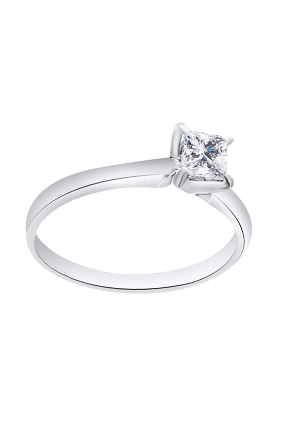 14K Solid White Gold Princess Cut (0.33 Cttw) White Natural Diamond Solitaire Engagement Wedding Ring