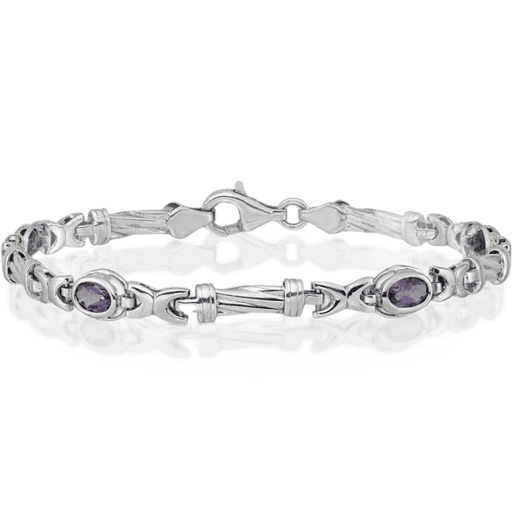 14K Solid White Gold Purple Amethyst Chain Gemstone Tennis Bracelet