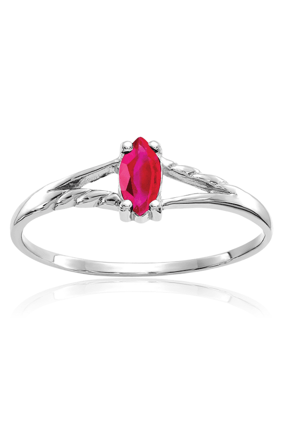 14K Solid White Gold Red Ruby Ring July Birthstone Jewelry
