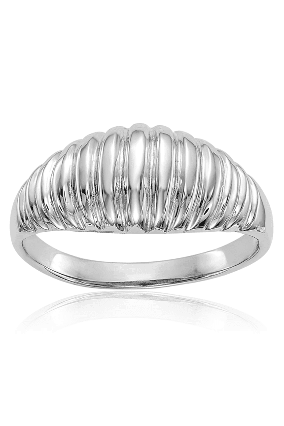 14K Solid White Gold Ribbed Chunky Dome Statement Ring