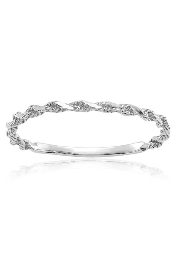 14K Solid White Gold Rope Band Statement Stacking Ring