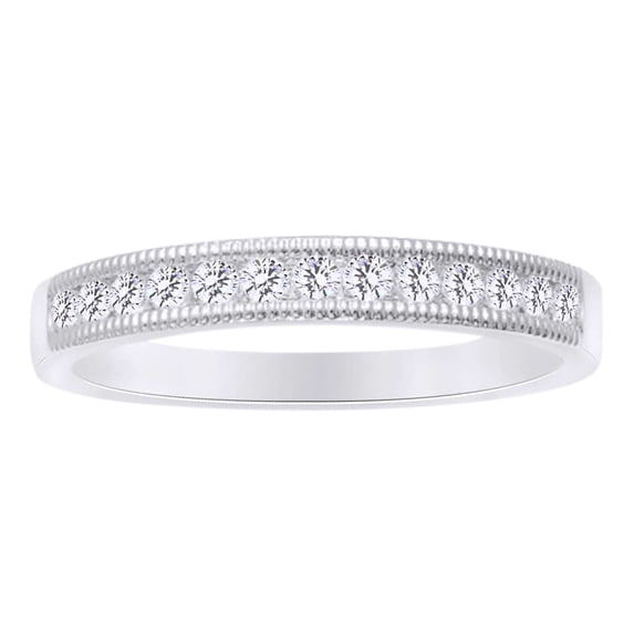 AFFY 14K Solid White Gold Round Cut (0.5 Cttw) White Diamond Half Eternity Engagement Ring,Ring Size-12