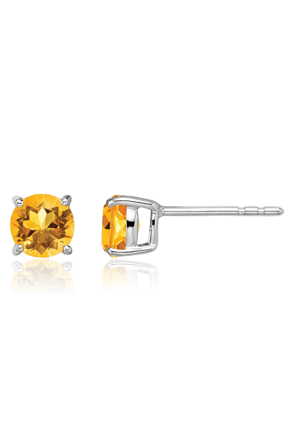 14K Solid White Gold Round Yellow Orange Citrine Studs Gemstone Earrings November Birthstone Jewelry