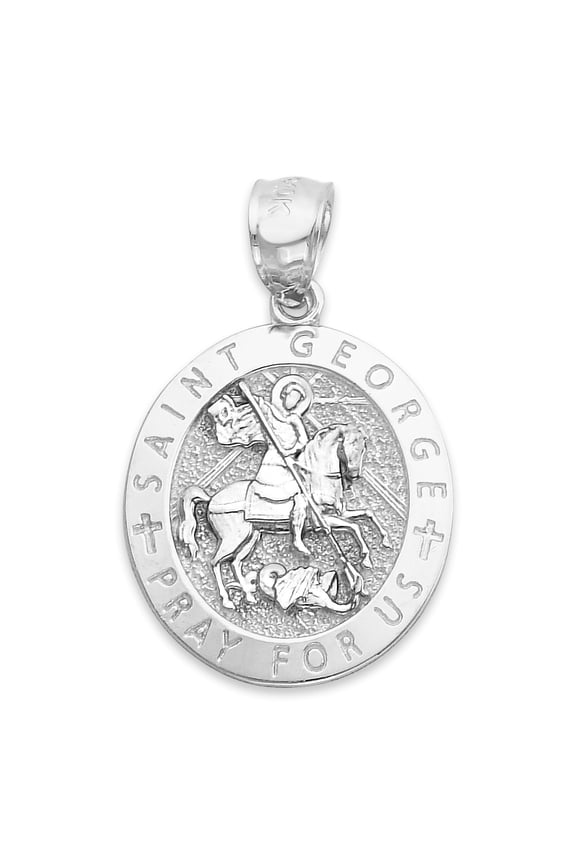 Solid 14k White Gold Saint George Pendant - Religious Jewelry Gifts for Men and Women