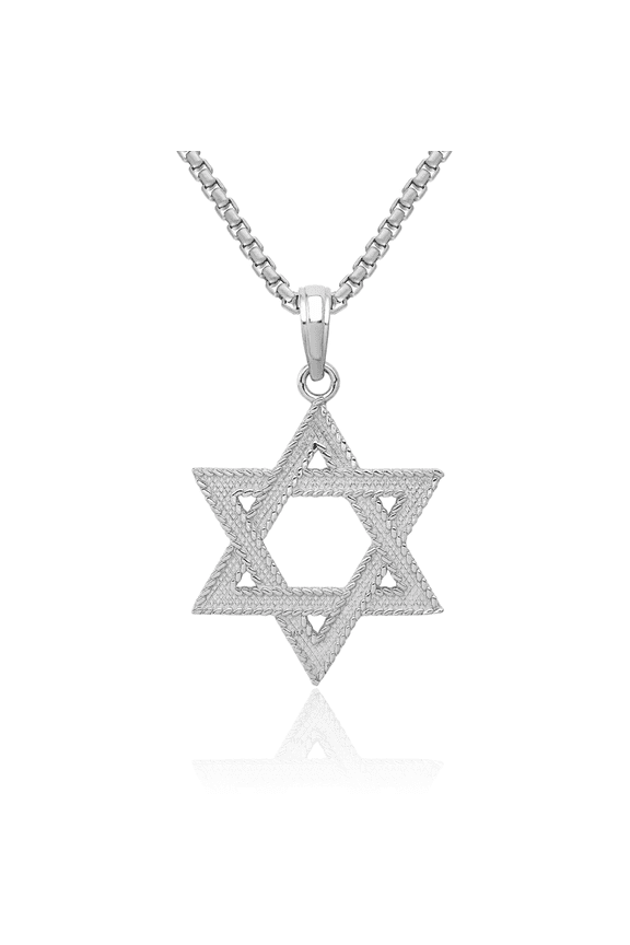 14K Solid White Gold Star of David Jewish Magen Necklace Judaica Religious Chain Pendant Israel Charm