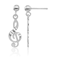 thumbnail image 1 of 14K Solid White Gold Treble Clef Music Note Drop Dangle Earrings, 1 of 10